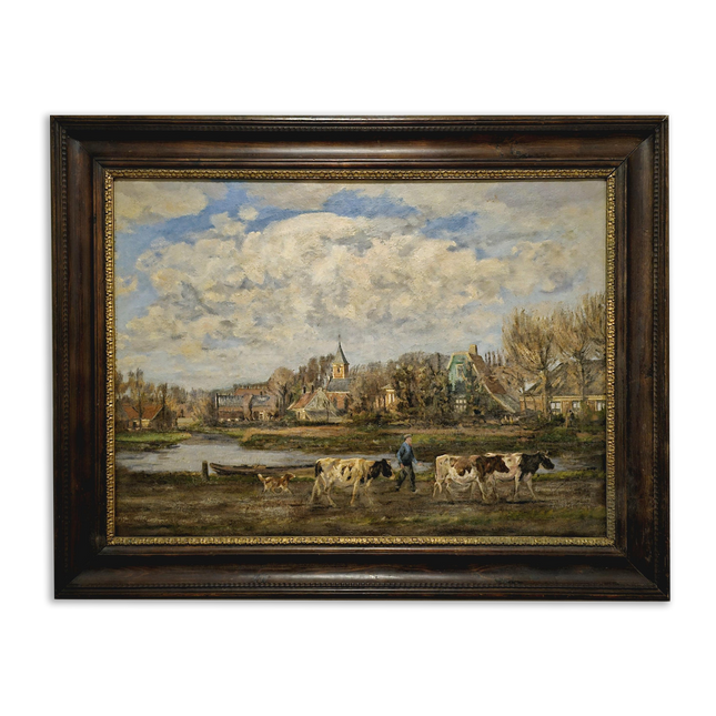 Antique Large Dutch Landscape Oil Painting, Signed Artwork, European Home Decor, Vintage Framed Wall Art, Collectible XXL Rural Scene