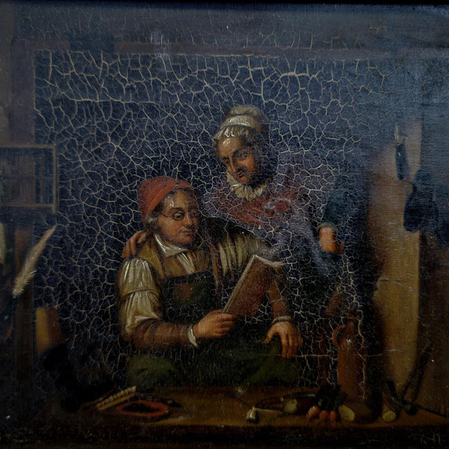Antique Dutch Moody Oil Painting, 19th Century Artwork, Dark Gallant Scene, Rustic Interior Decor, Collectible Wall Art, Unique Gift Idea