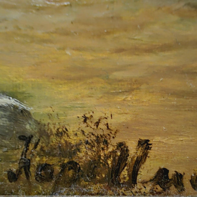 Vintage Dutch Landscape Oil Painting, Watermill Scene, Framed Wall Decor