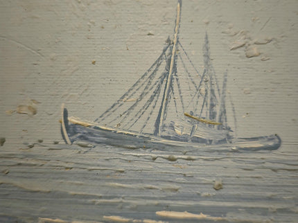 Vintage French Oil Painting, Fisherman's Harbor Marine Art, Signed Framed Canvas