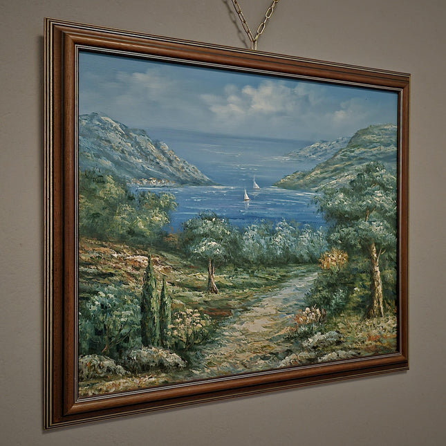 Vintage French Seascape Oil Painting, Coastal Nautical Art, Signed Framed Canvas