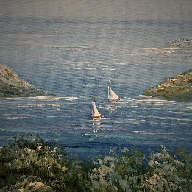Vintage French Seascape Oil Painting, Coastal Nautical Art, Signed Framed Canvas