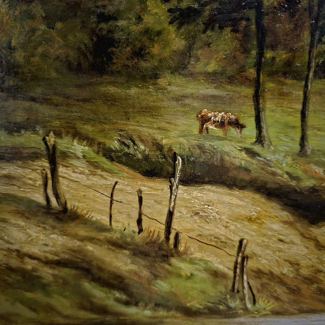 Antique Dutch Landscape Oil Painting, Signed Artwork with Cows, Vintage Rustic Wall Decor, Collectible Pastoral Scene, Golden Ornate Frame