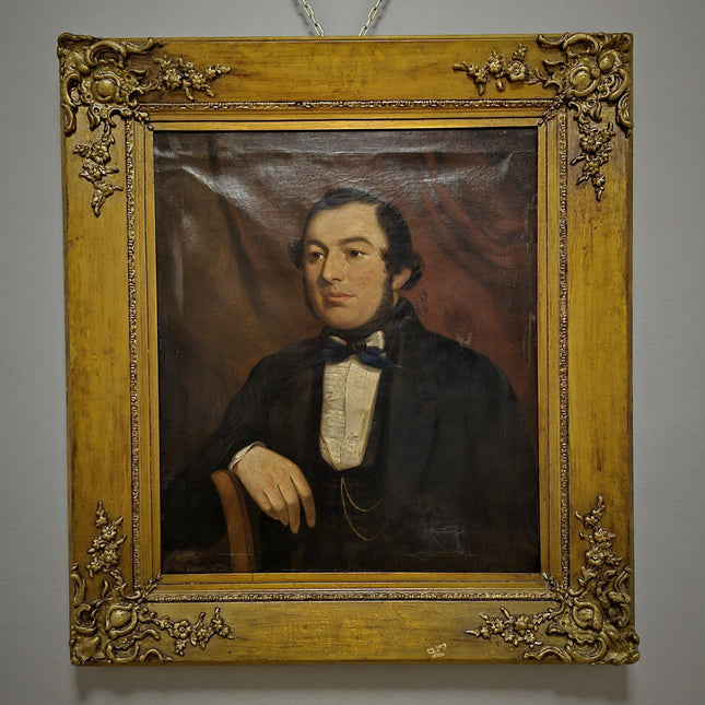 Antique Large British Oil Portrait 19th Century Aristocratic Gentleman Signed Vintage Gold Framed Artwork Collectible Classic Wall Art Decor