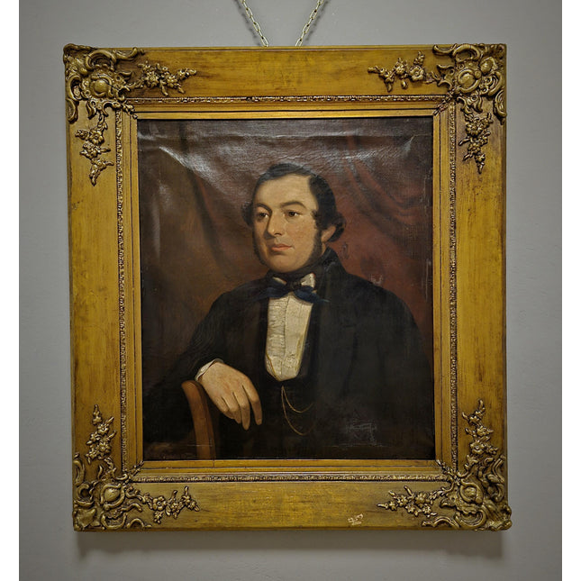 Antique Large British Oil Portrait 19th Century Aristocratic Gentleman Signed Vintage Gold Framed Artwork Collectible Classic Wall Art Decor