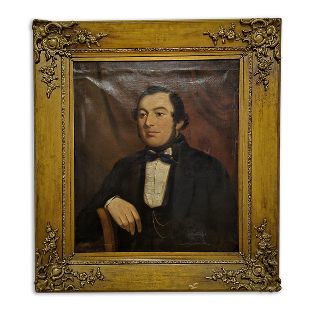 Antique Large British Oil Portrait 19th Century Aristocratic Gentleman Signed Vintage Gold Framed Artwork Collectible Classic Wall Art Decor