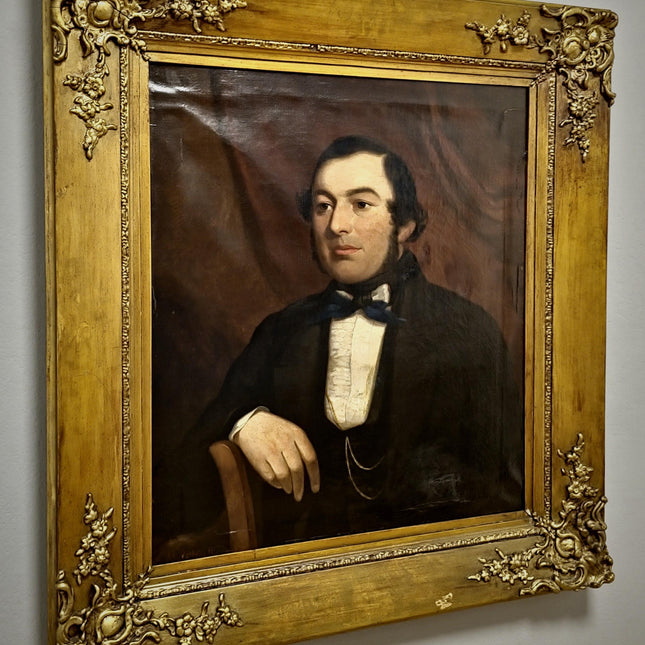 Antique Large British Oil Portrait 19th Century Aristocratic Gentleman Signed Vintage Gold Framed Artwork Collectible Classic Wall Art Decor