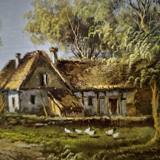 Vintage Hungarian Farmhouse Oil Painting, Signed Rustic Wall Decor