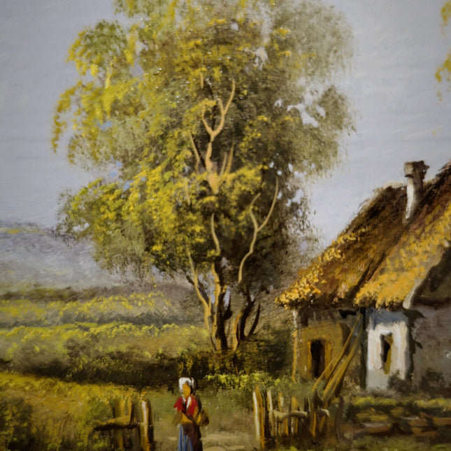 Vintage Hungarian Farmhouse Oil Painting, Signed Rustic Wall Decor
