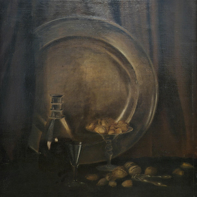 Antique Dutch Dark Moody Still Life Oil Painting, 19th Century Vintage Signed Fine Art, Collectible Gold Framed Artwork, Classic Wall Decor