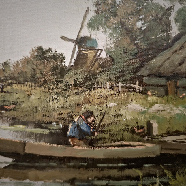 Antique Dutch Landscape Oil Painting Signed Impressionist Artwork On Canvas Framed Vintage Collectible Wall Art Home Decor European Fine Art