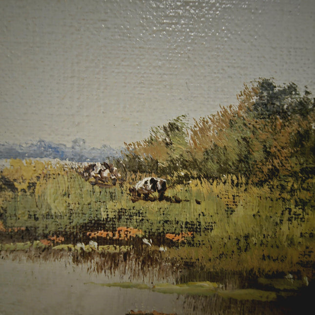 Antique Dutch Landscape Oil Painting Signed Impressionist Artwork On Canvas Framed Vintage Collectible Wall Art Home Decor European Fine Art