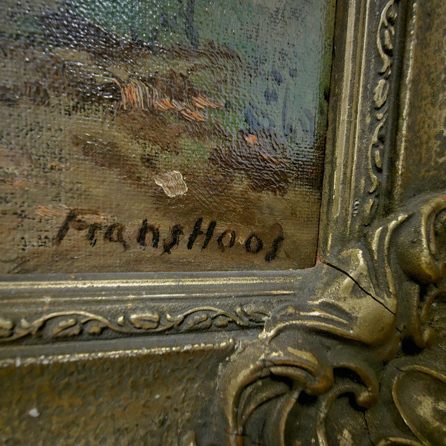 Antique Dutch Landscape Oil Painting Signed Impressionist Artwork On Canvas Framed Vintage Collectible Wall Art Home Decor European Fine Art