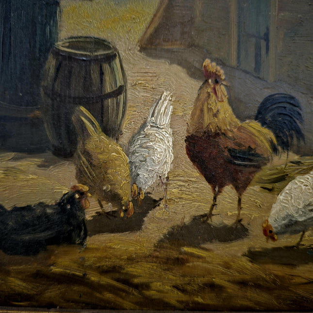 Antique Dutch Farmyard Oil Painting, Signed Rural Artwork, Gold Framed Vintage Fine Art, Collectible European Rustic Wall Decor, Unique Gift