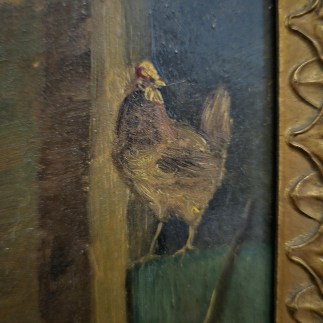 Antique Dutch Farmyard Oil Painting, Signed Rural Artwork, Gold Framed Vintage Fine Art, Collectible European Rustic Wall Decor, Unique Gift