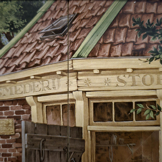 Vintage Dutch Tile Panel Blacksmith Scene, Framed Ceramic Art, European Pottery Decor