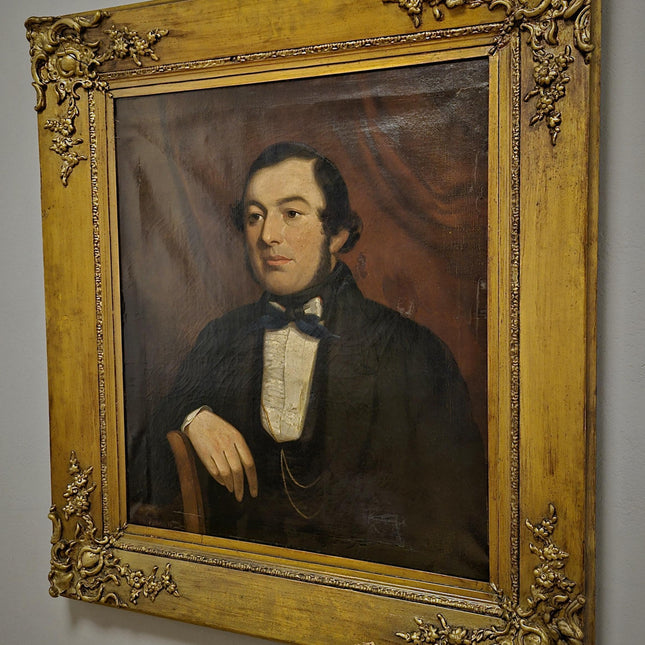 Antique Large British Oil Portrait 19th Century Aristocratic Gentleman Signed Vintage Gold Framed Artwork Collectible Classic Wall Art Decor