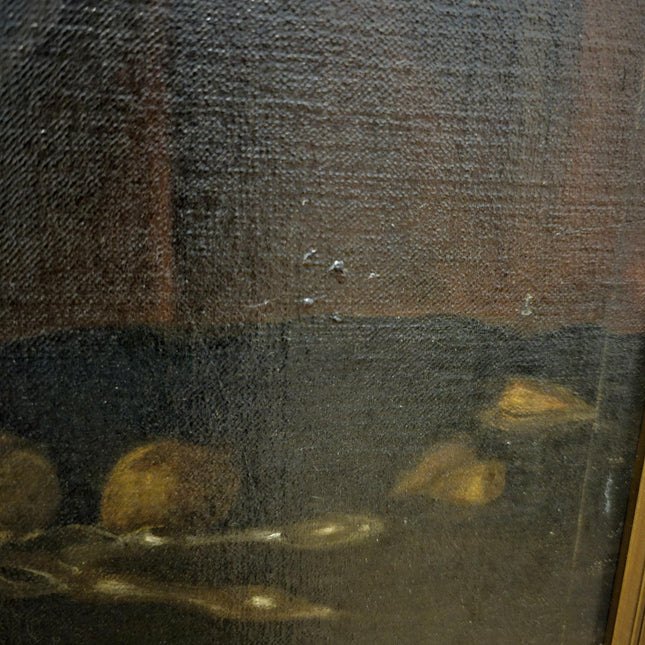 Antique Dutch Dark Moody Still Life Oil Painting, 19th Century Vintage Signed Fine Art, Collectible Gold Framed Artwork, Classic Wall Decor