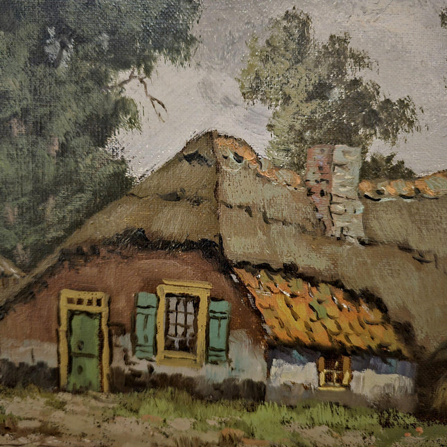 Antique Dutch Landscape Oil Painting Signed Impressionist Artwork On Canvas Framed Vintage Collectible Wall Art Home Decor European Fine Art