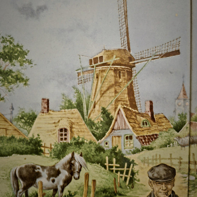 Vintage Dutch Tile Panel Blacksmith Scene, Framed Ceramic Art, European Pottery Decor