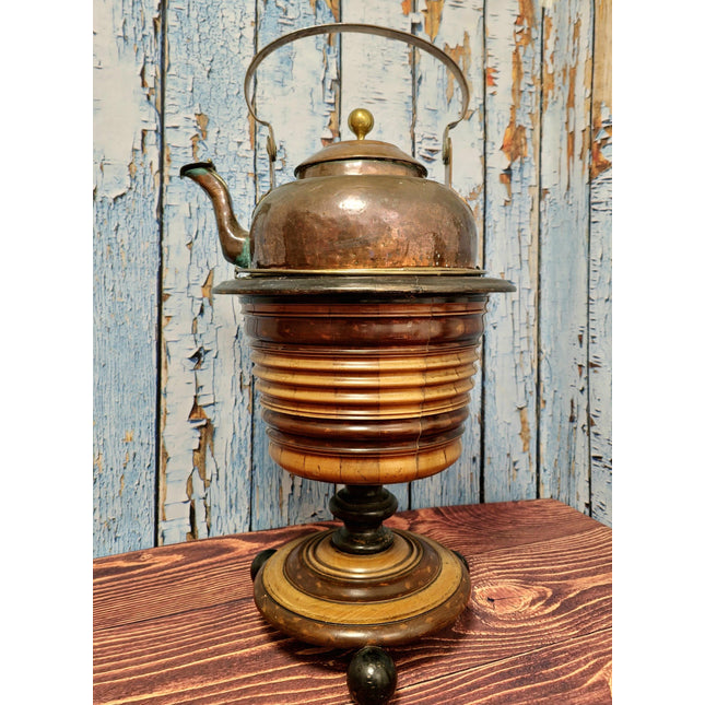 Antique Dutch Tea Stove with Copper Apple Kettle, 19th Century Collectible Kitchen Decor, Vintage Fireplace Accessory, Rustic Display Piece
