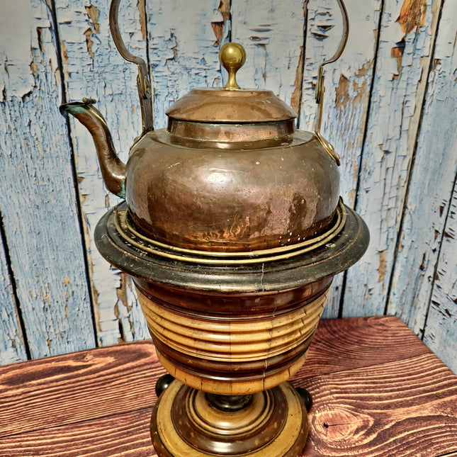 Antique Dutch Tea Stove with Copper Apple Kettle, 19th Century Collectible Kitchen Decor, Vintage Fireplace Accessory, Rustic Display Piece