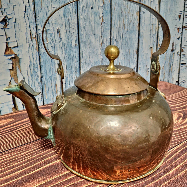 Antique Dutch Tea Stove with Copper Apple Kettle, 19th Century Collectible Kitchen Decor, Vintage Fireplace Accessory, Rustic Display Piece