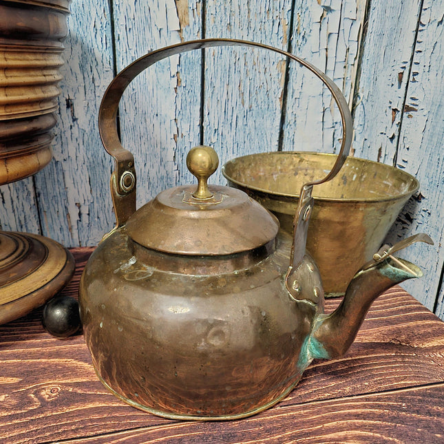 Antique Dutch Tea Stove with Copper Apple Kettle, 19th Century Collectible Kitchen Decor, Vintage Fireplace Accessory, Rustic Display Piece