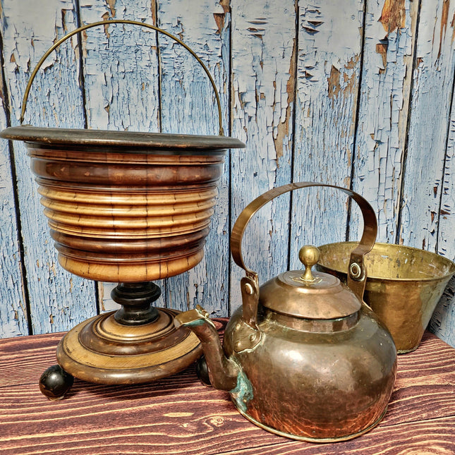 Antique Dutch Tea Stove with Copper Apple Kettle, 19th Century Collectible Kitchen Decor, Vintage Fireplace Accessory, Rustic Display Piece