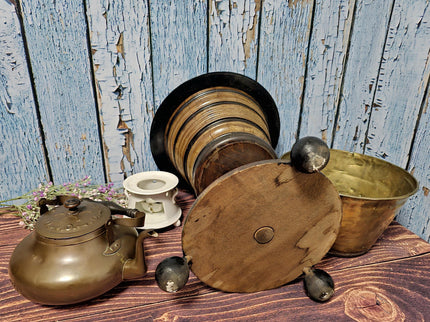 Antique Dutch Copper Tea Kettle Warmer, Walnut Pedestal, 19th Century Decor