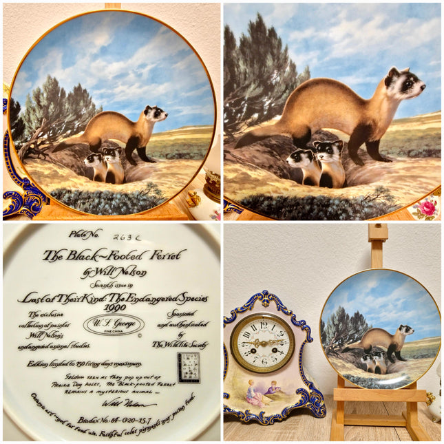 Vintage Wildlife Porcelain Plate, 22K Gold Rim, Collectible Animal Art