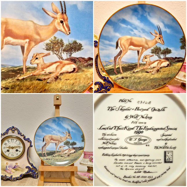 Vintage Wildlife Porcelain Plate, 22K Gold Rim, Collectible Animal Art