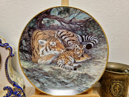 Vintage Wildlife Porcelain Plate, 22K Gold Rim, Collectible Animal Art