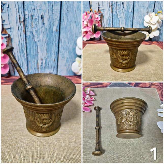 Antique Brass Mortar and Pestle Collection, 18th-20th Century Apothecary Decor