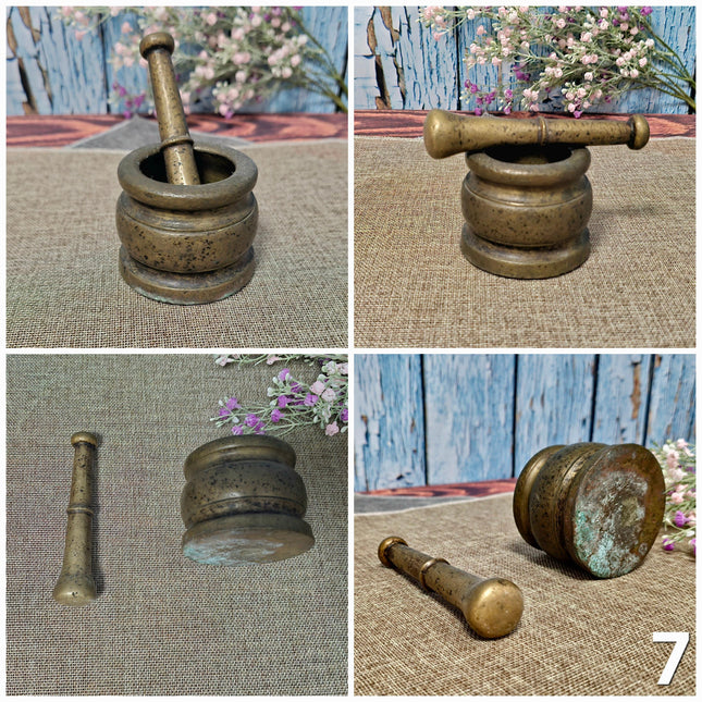 Antique Brass Mortar and Pestle Collection, 18th-20th Century Apothecary Decor