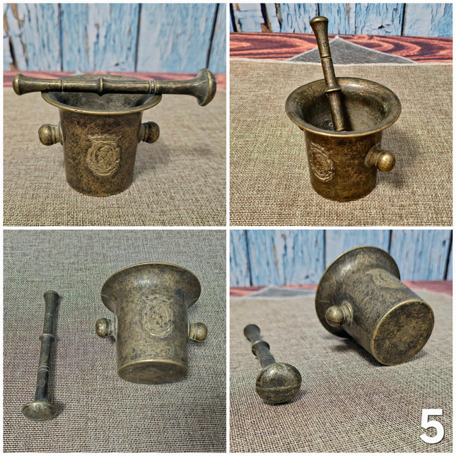 Antique Brass Mortar and Pestle Collection, 18th-20th Century Apothecary Decor