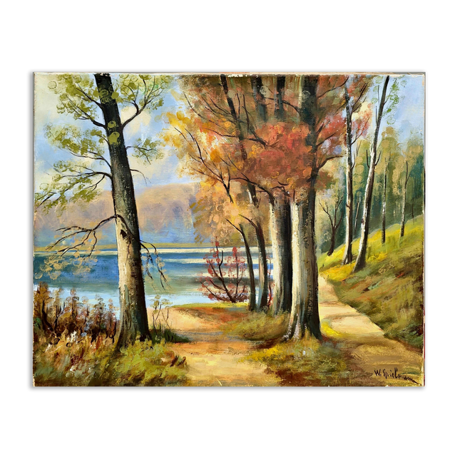 Vintage Autumn Landscape Painting, French Oil Forest Painting, Fall Trees Painting, 1980s Wall Art, Woodland Original Nature Painting