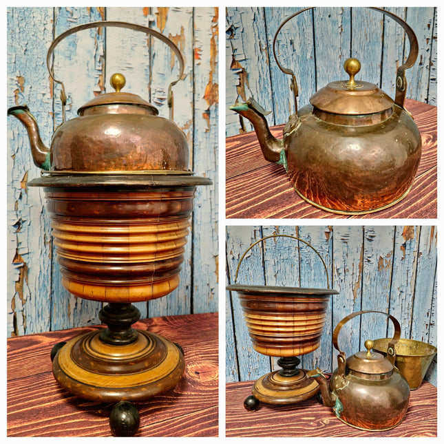 Antique Dutch Tea Stove with Copper Apple Kettle, 19th Century Collectible Kitchen Decor, Vintage Fireplace Accessory, Rustic Display Piece