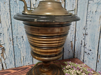 Antique Dutch Copper Tea Kettle Warmer, Walnut Pedestal, 19th Century Decor