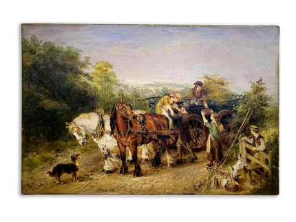 Antique British Oil Painting Horse Scene, Signed Victorian Pastoral Landscape, 19th Century Rural Artwork, Original Fine Art