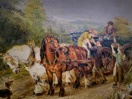 Antique British Oil Painting Horse Scene, Signed Victorian Pastoral Landscape, 19th Century Rural Artwork, Original Fine Art