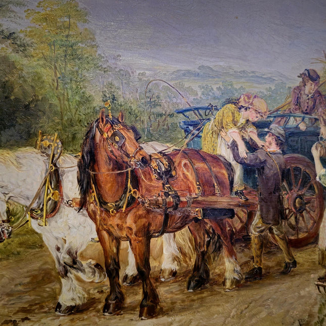Antique British Oil Painting Horse Scene, Signed Victorian Pastoral Landscape, 19th Century Rural Artwork, Original Fine Art