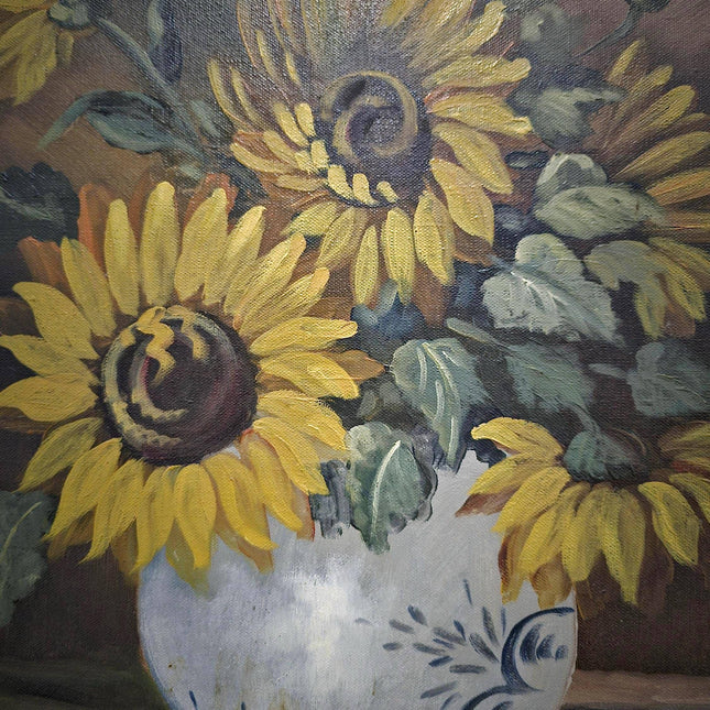 Vintage Sunflowers Painting, Original Floral Oil Painting on Canvas, Still Life Framed Wall Art, Nature Painting for Home Decor