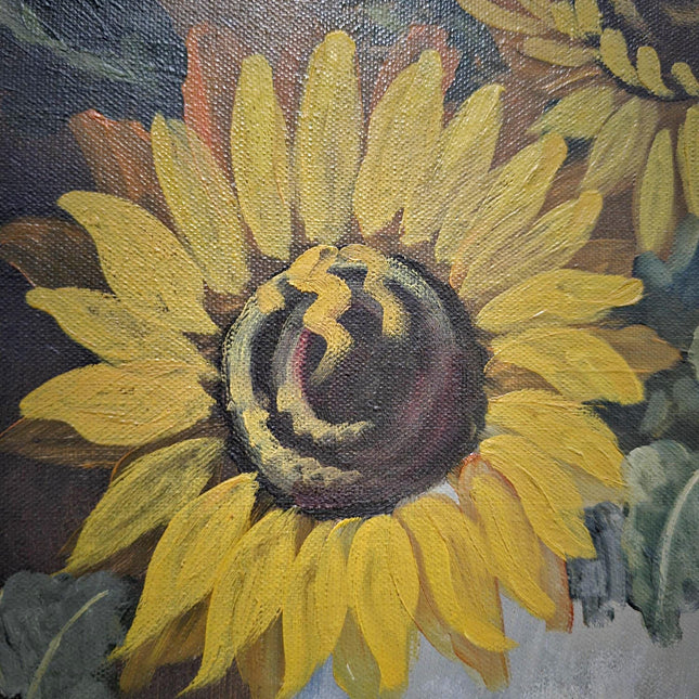 Vintage Sunflowers Painting, Original Floral Oil Painting on Canvas, Still Life Framed Wall Art, Nature Painting for Home Decor