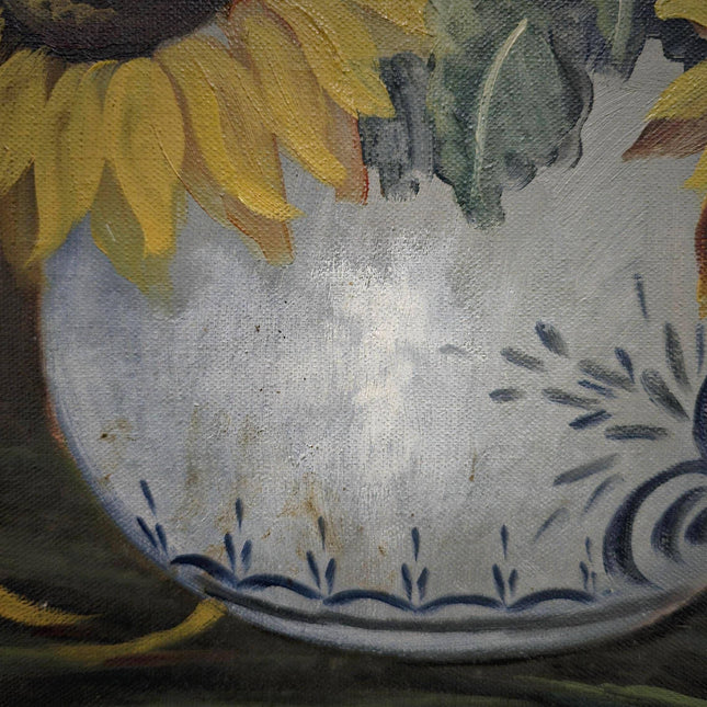 Vintage Sunflowers Painting, Original Floral Oil Painting on Canvas, Still Life Framed Wall Art, Nature Painting for Home Decor
