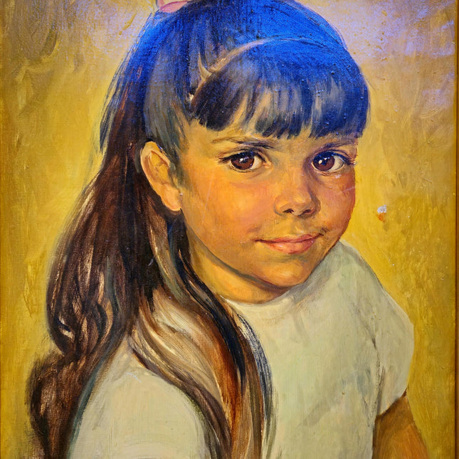 Vintage Child Portrait Painting, French Oil Painting On Canvas, Original Framed Artwork, Antique Wall Art Home Decor, Housewarming Gift