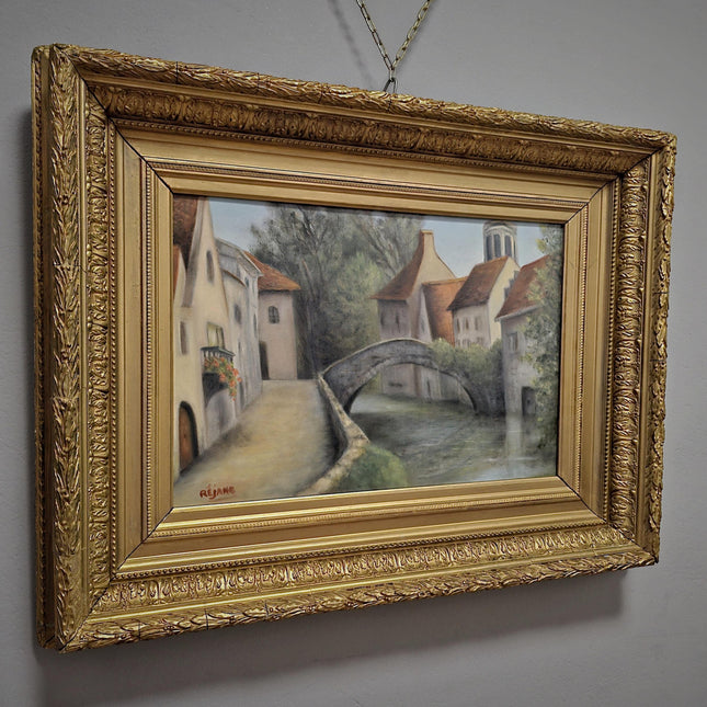 Antique Oil Painting, Vintage Impressionist Landscape, Signed Artwork in Gold Frame, Classic Wall Decor, Elegant Collectible Home Accent