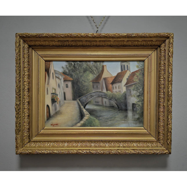 Antique Oil Painting, Vintage Impressionist Landscape, Signed Artwork in Gold Frame, Classic Wall Decor, Elegant Collectible Home Accent