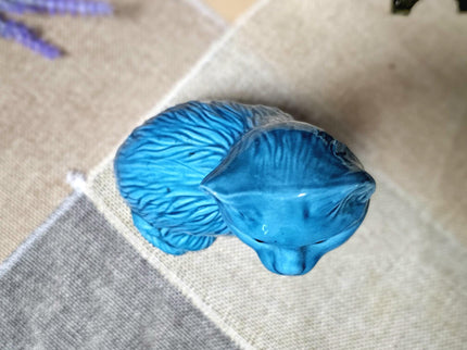 Vintage Turquoise Ceramic Cat Figurine – Mid-Century Modern Faience Sculpture