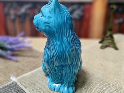 Vintage Turquoise Ceramic Cat Figurine – Mid-Century Modern Faience Sculpture